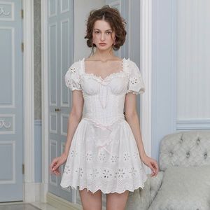 NEW Lacemade White Marshmallow Corset Short Dress Detachable Straps Sleeves XL